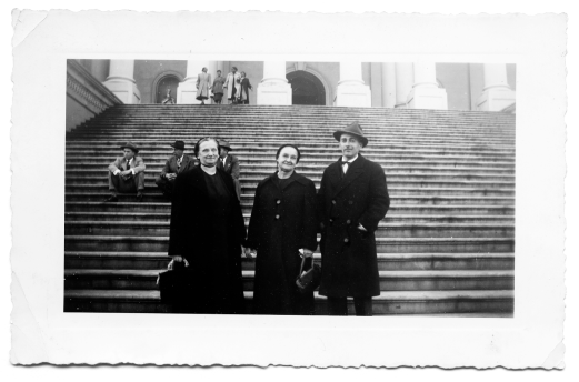 Sadie Greider, Grandma Fannie Longenecker and Ray Longenecker on steps of the Capitol in Washington, D. C.
