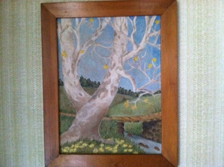 Sycamore tree and bridge along lane leading up to the Martin farm Oil painting by Ruth Martin Longenecker