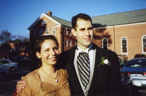 Joel with wife Sarah at cousin's wedding