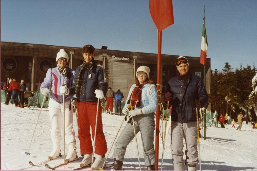 Before they left the nest, Joel and Crista with parents in Snowshoe, WV